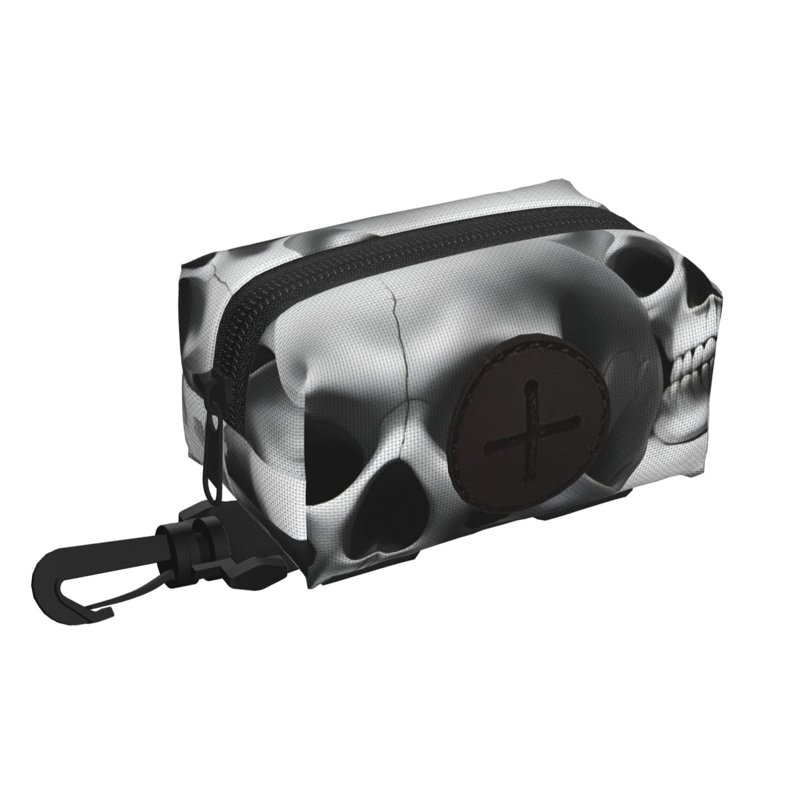 Pphgut Black And White Skulls Print Waterproof Pet Waste Treat Bag Outdoor Walking Hiking Pouch Camping Accessory