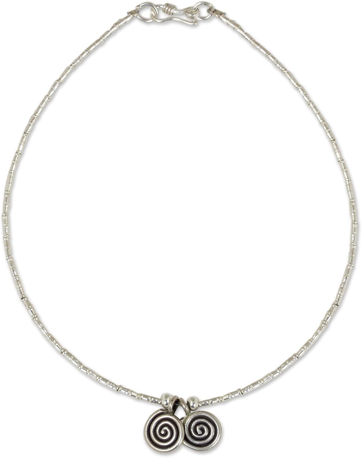 NOVICA Artisan Handmade Silver Anklet Thai Hill Tribe Fine Charm Thailand [10.25 in L Pendant(s) 0.4 in L x 0.4 in W] ' Secret Circle'