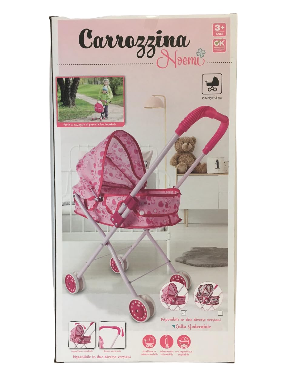 Passeggino per Bambole con Cappottina Pieghevole Metallo Plastica Carrozzina Richiudibile per Bambine Giocattoli Bimbe Passeggino per Bambole Passeggino Carrozzine (CARROZZINA METALLO IN SCATOLA)