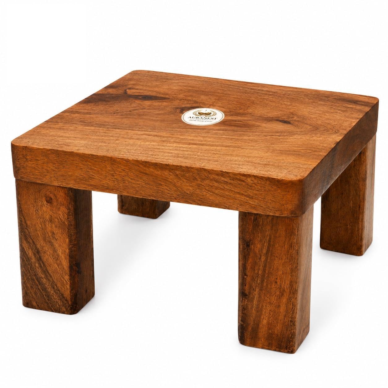 Solid Wood Small Stool with Four Legs, Natural Brown | Square Top, Sturdy Build, Natural Wood Grain, Compact Size, Multipurpose Use-picture-26