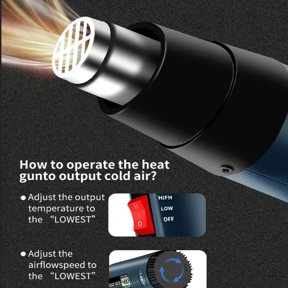 Heat Gun Kit 2000W - 2 Gears Temp Setting, 60°C-650°C, Ideal for DIY Shrink PVC Tubing and Wrapping, Heats in Seconds
