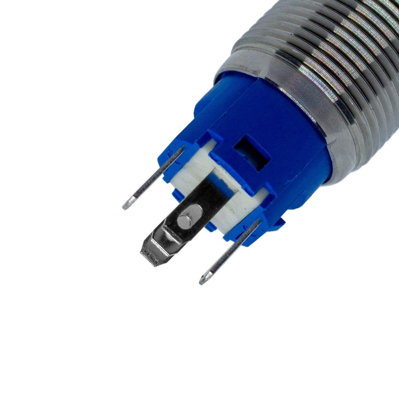 Lumonic Pulsante piatto in acciaio inox diametro 16mm I Con un LED ad anello in rosso Dimensioni: 2,8x0,5mm Pin 250V 3A I Antivandalo secondo standard IP65