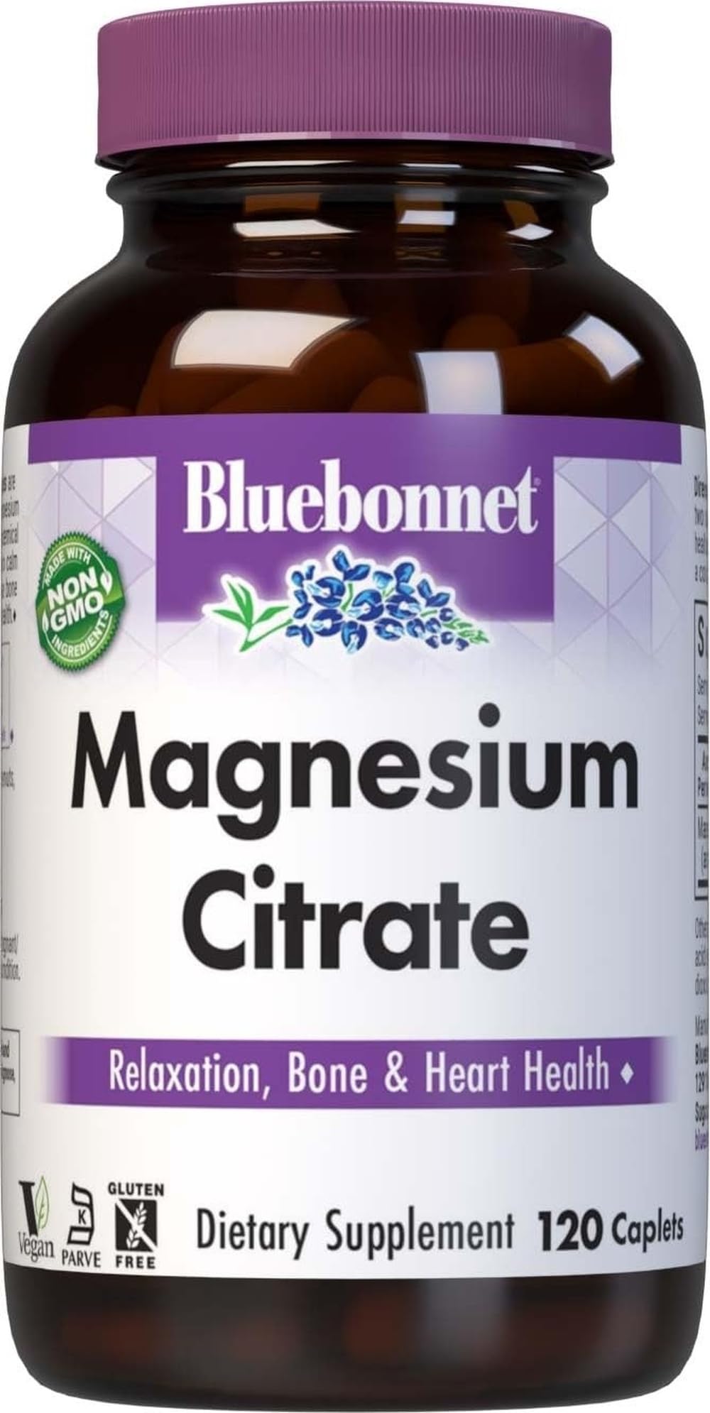 Bluebonnet Nutrition Magnesium Citrate, 400mg of Magnesium, Maximum Absorption, Supports Immune Health & Energy Production*, Soyfree, Gluten-Free, Non-GMO, Kosher, Dairy Free, Vegan, 120 Caplets Unflavored 120 Count (Pack of 1)