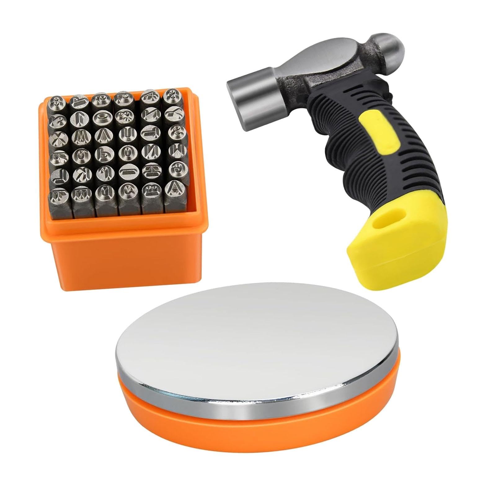 39 Teiliges Stanzwerkzeug Set Metall Stempelpresse Buchstaben Block Ziffern Mallet DIY Lederherz Punch für Bastelbedarf für Schmuckanfertigung Werkban
