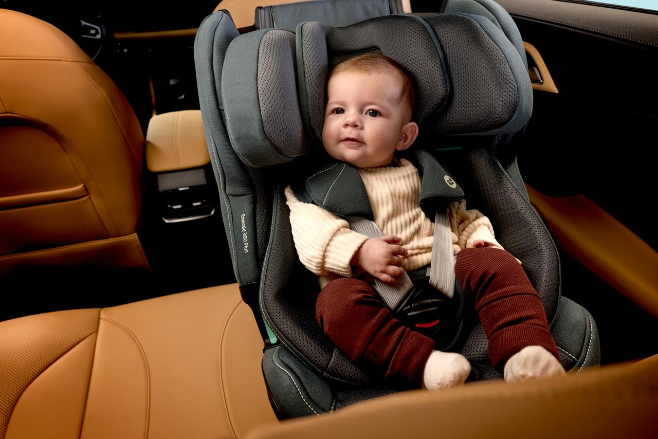 Maxi-Cosi Emerald 360 Plus i-Size, Silla coche 360 giratoria 0-12 años (40-150 cm), 360° FlexiSpin, Silla coche bebé, 4 posiciones reclinación, Protección impactos laterales G-CELL, Authentic Truffle