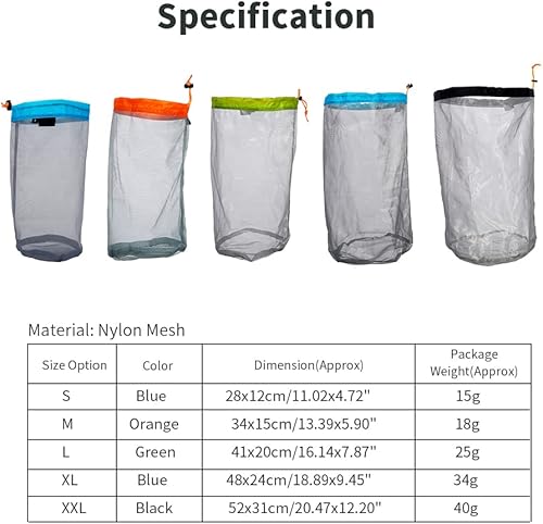 Miniatura 7 de Bolsa de almacenamiento con cordón de malla de nylon para acampar senderismo