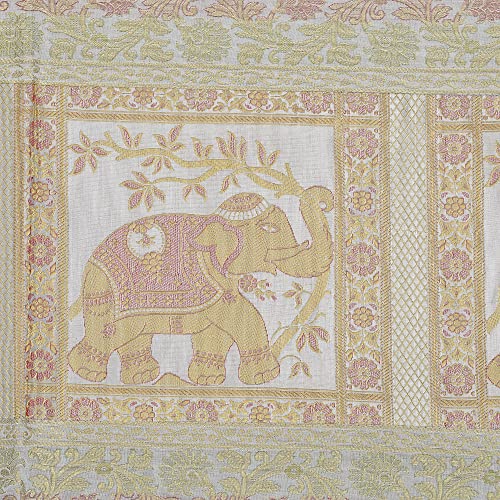Image of E-EZRA Decorative Dining Table Runner Silk Runners Ends Tassels on Both Sides Banarasi Brocade Silk Tablecloth Decorative 6 Seater Runner Long Size 16x60 Inch (Grey)