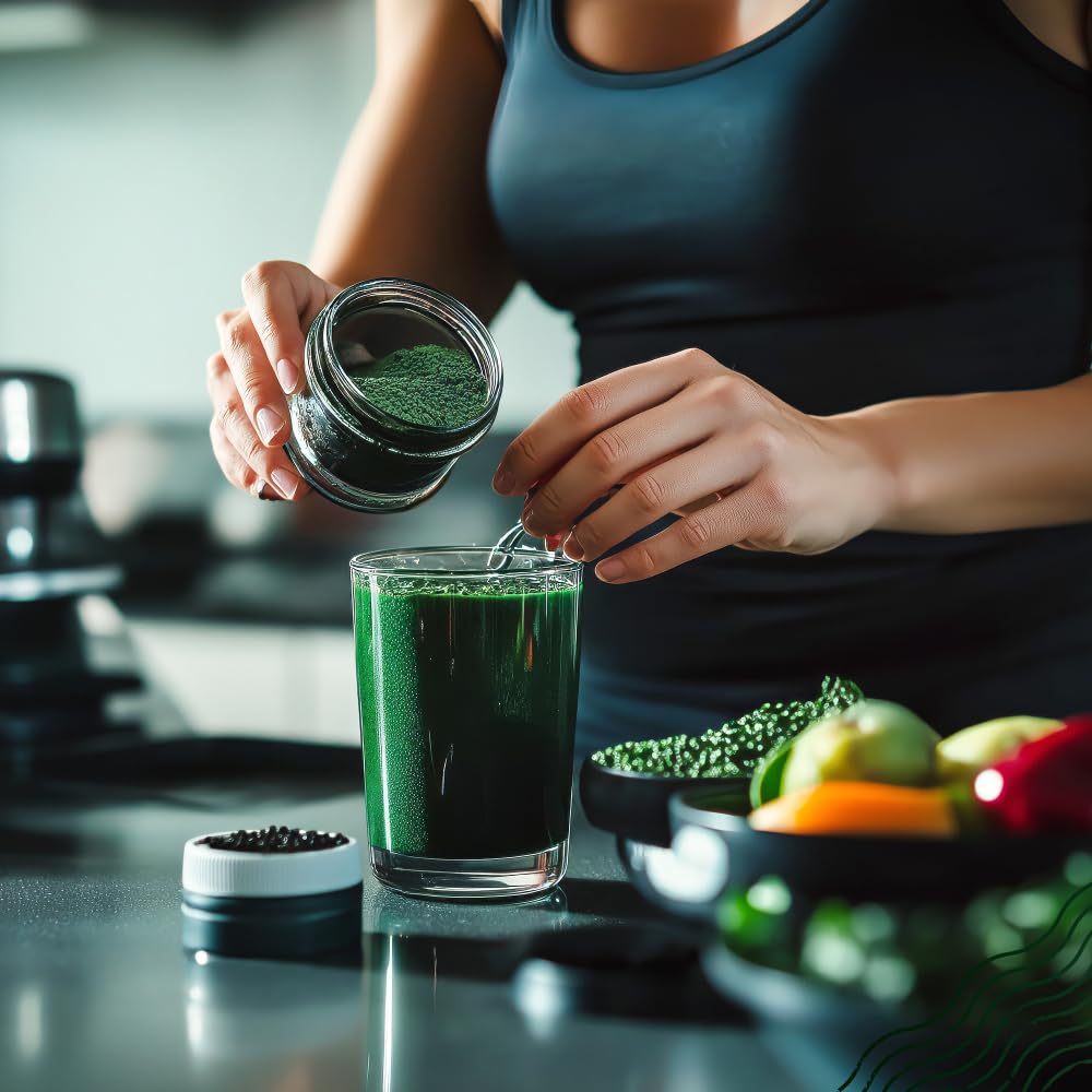 NaturaleBio Alga Spirulina Biologica in Polvere 200g. Bio, Naturale e Pura, Coltivata nelle regioni Tropicali dell'Asia. Ideale in Bevande, frullati o per Ricette. Adatta a Vegetariani e Vegani.