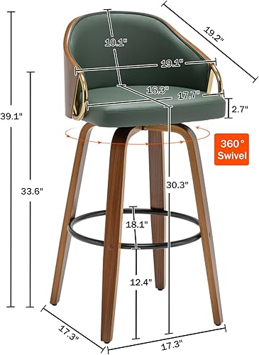 Miniatura 41 de Taburetes de bar de altura de mostrador, sillas de bar modernas ajustables de mediados de siglo con patas y brazos de acero inoxidable dorado para