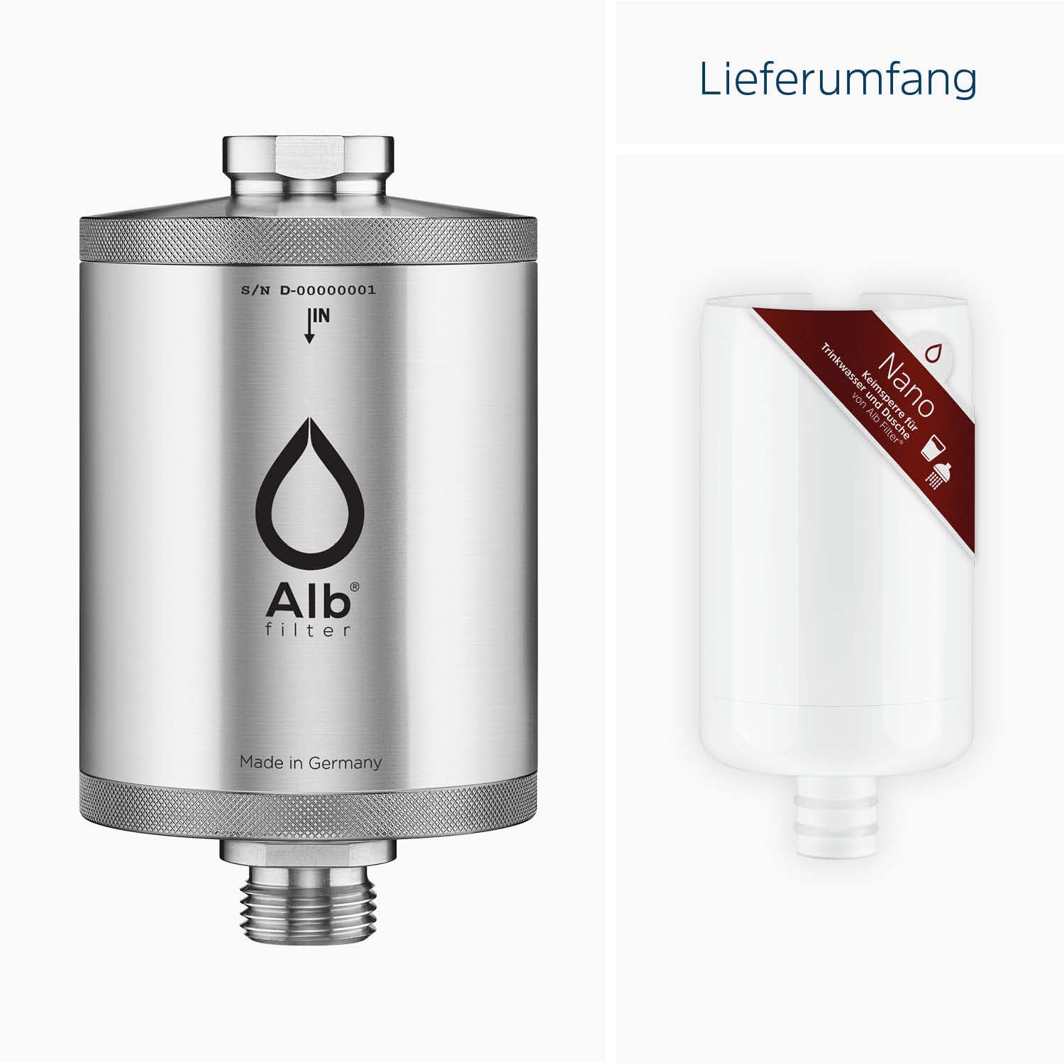 Alb Filter DUO NANO Wasserfilter Wasserhahn Edelstahl Natur | Zertifizierte Keimsperre bis 0,1 µm gegen Legionellen & Bakterien, Trinkwasserfilter Küche, Made in Germany