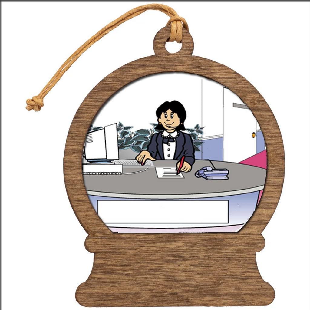 Personalized Admin Assistant, Receptionist - Female Wooden Snow Globe Shaped Christmas Ornament
