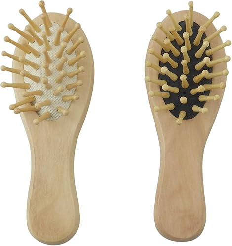 Miniatura 1 de Paquete de 2 cepillos de masaje acolchados de bambú de madera para desenredar tamaño de bolso de viaje