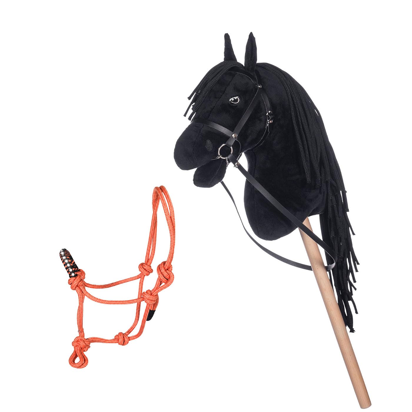 Brama West Hobby Horse Set Magic Star Steckenpferd Bobby + Knotenhalfter mit Strasssteinen | Hobby Horsing Set für Kinder von HKM (Orange)