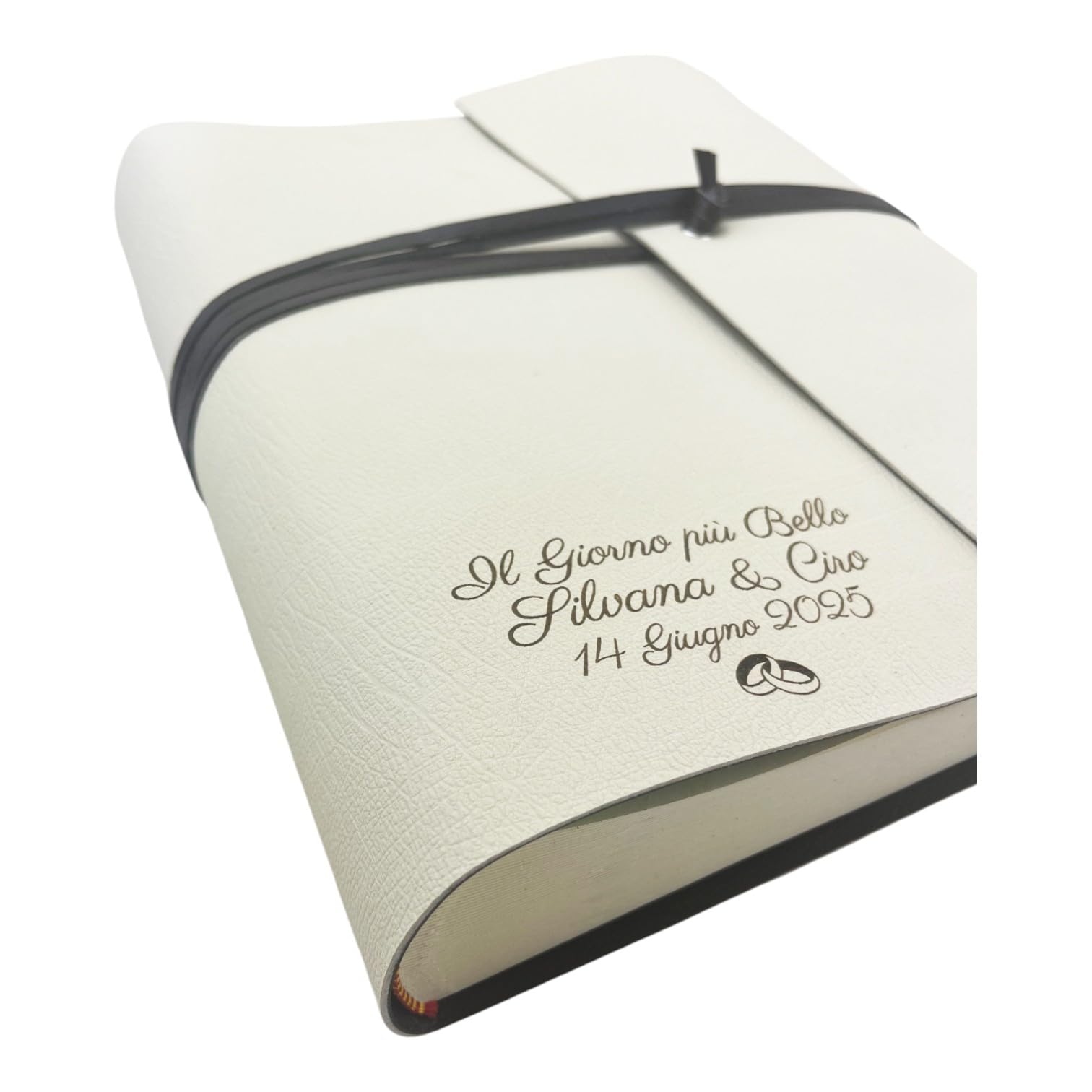 Album photo fait main TriVin Art, en simili cuir bicolore, personnalisable avec 3 lignes + symbole, classique avec papier de soie Cadeau d'anniversaire Mariage (Crème-Marron/Personnalisé)
