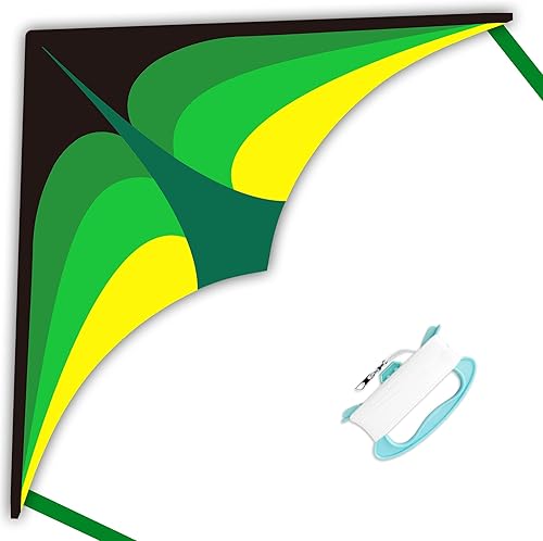 Miniatura 1 de YFAFENGS Cometa Delta para niños y adultos fácil de volar, cometa de playa para principiantes para juegos al aire libre con línea y mango