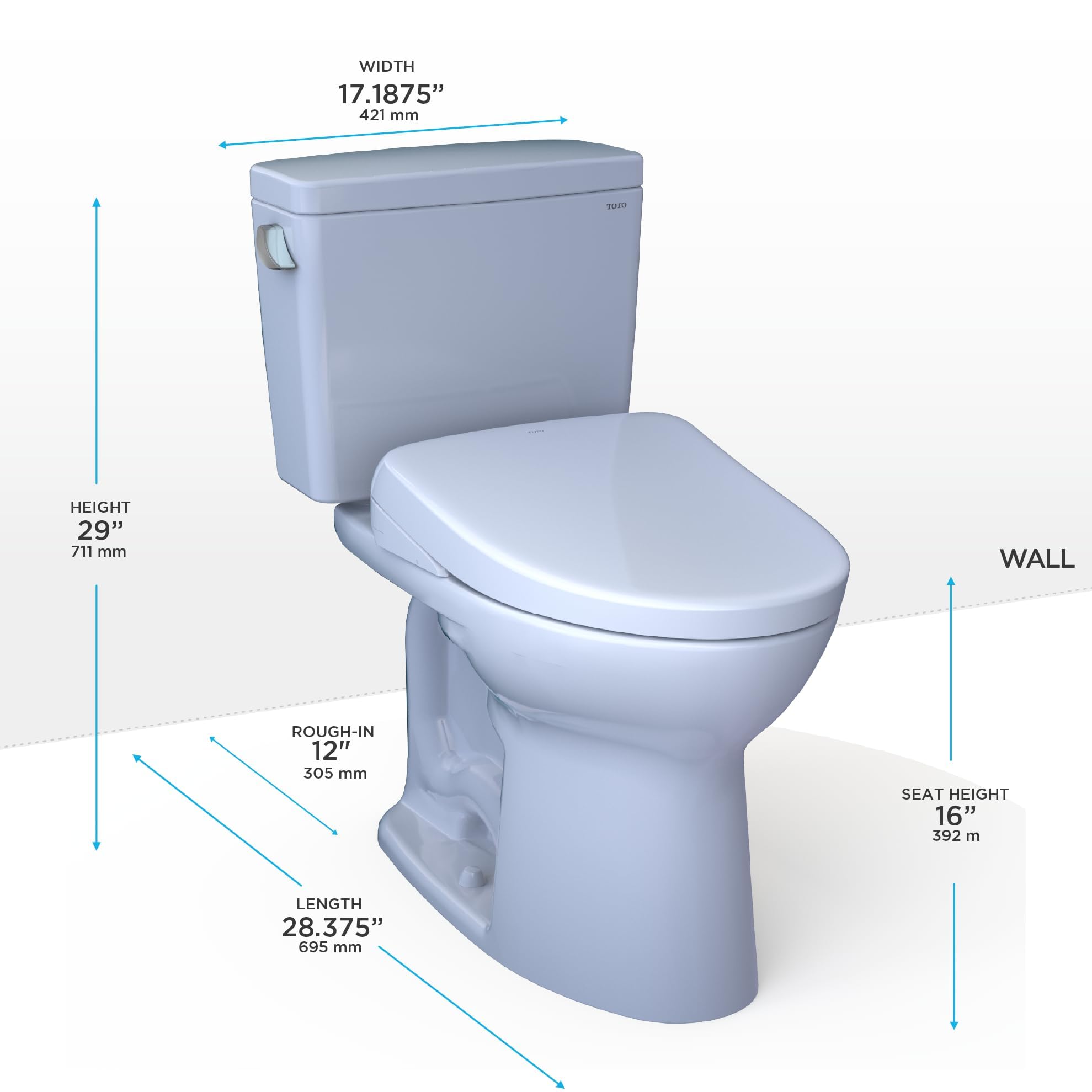 TOTO洗面器LZBLU567 TOTO® Drake® WASHLET®+ Two-Piece Elongated 1.28 GPF TORNADO