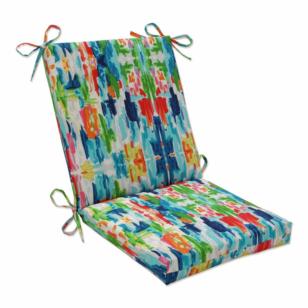 Pillow Perfect Outdoor/Indoor Square Corner Chair Cushion, 36.5" x 18", Blue Abstract Reflections