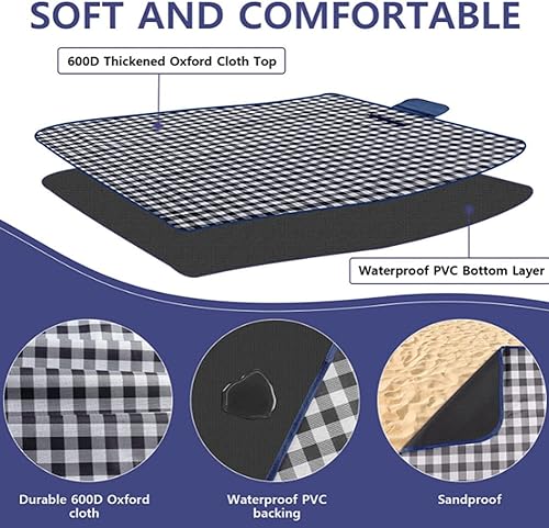 Miniatura 4 de K Y KANGYUN Manta de picnic al aire libre, manta de playa extragrande, manta de arena plegable, ligera e impermeable, manta de picnic de 80 x 60