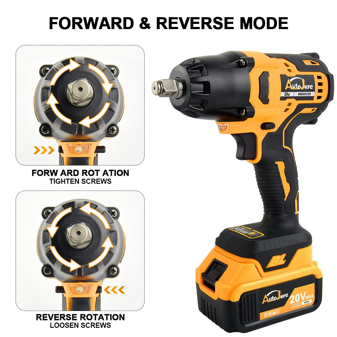 AUTOJARE Cordless Impact Wrench 1/2 inch 479 Ft-Lbs(650 N.m 