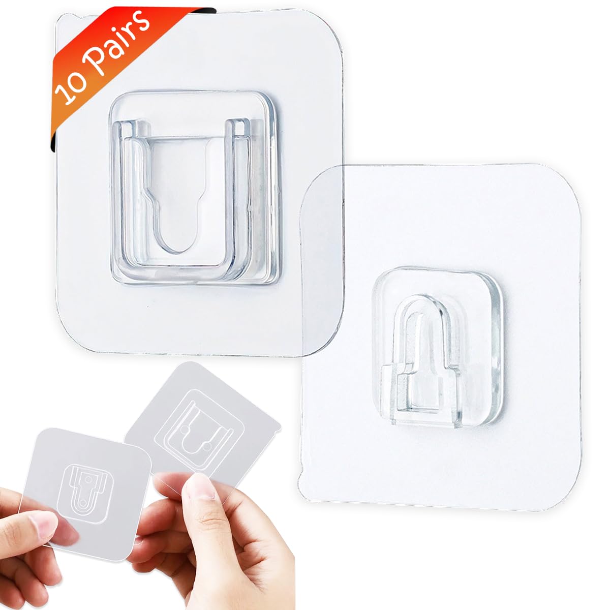 UBRAVE Ganchos autoadhesivos, 10 pares de ganchos de pared adhesivos de doble cara, ganchos impermeables sin costuras para colgar sin perforar y clavos, gancho de pared autoadhesivo resistente para