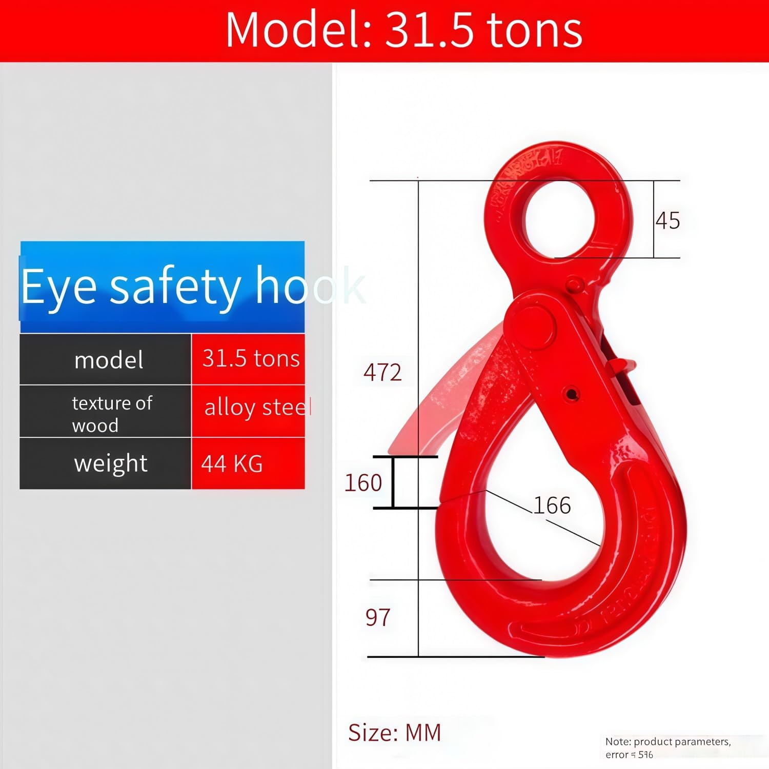 Gancio scorrevole, forcella, blocco di sicurezza, acciaio legato, 12.5T-31.5T, for sartiame(31.5T=69446 lbs)