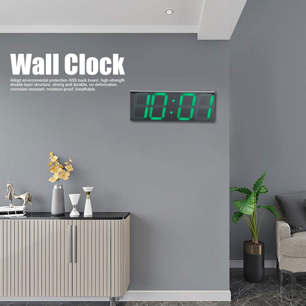 17 En De Gran TamañO Reloj Digital LED, Control Remoto ElectróNico Reloj Montado En La Pared con Pantalla De Temperatura, FuncióN De Cuenta Regresiva(Green Digit Enchufe de la UE)