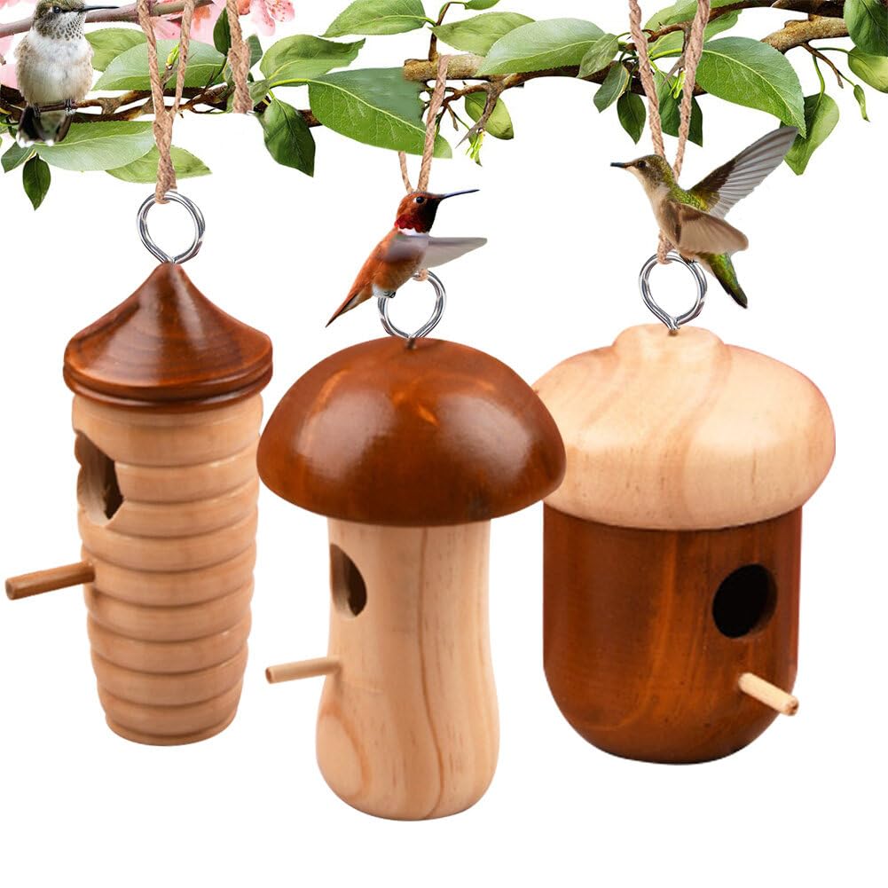 Casa de colibrí decorativa tejida a mano, nido de colibrí para colgar