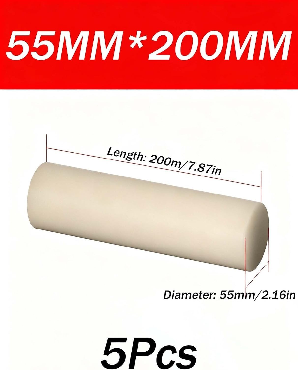 Runde Stäbe aus ABS-Kunststoff 5 Stück langlebig maschinell, 40mm, 40mm