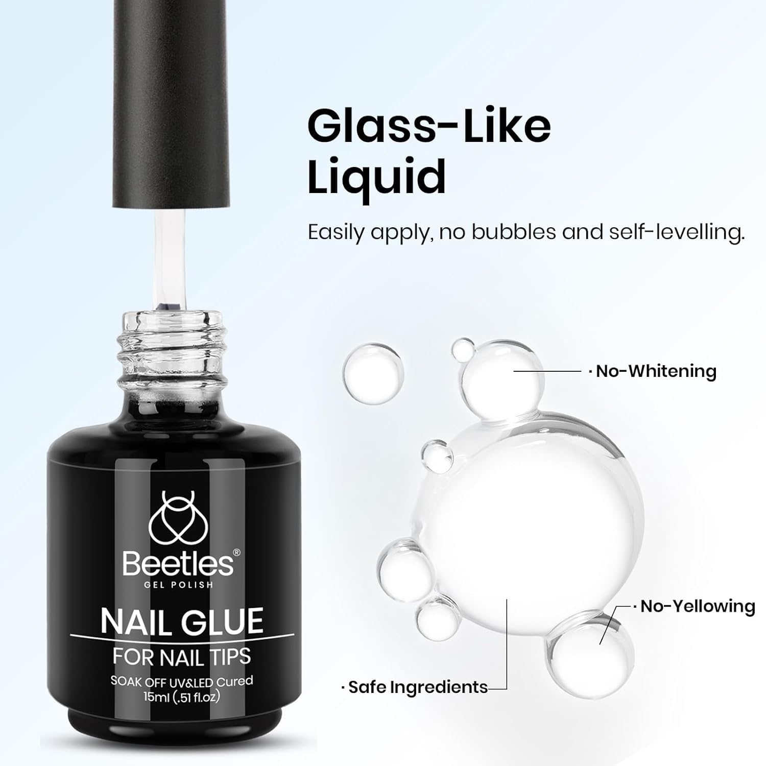 Beetles 9 in 1 UV Nail Glue & No Wipe Top Coat Set, 2 Pcs, 15 ml