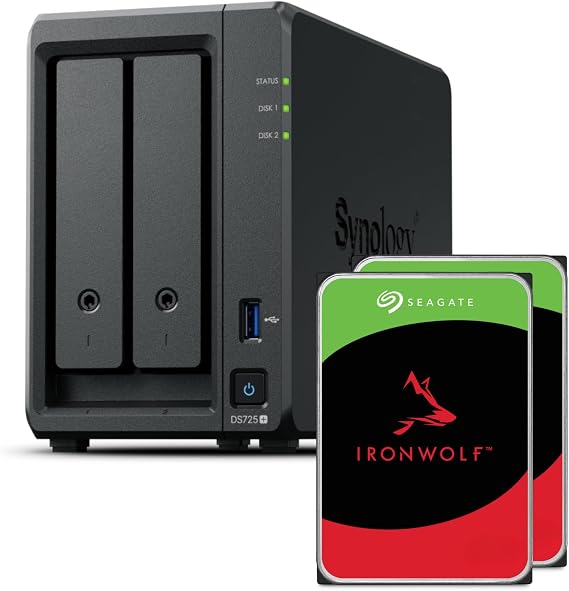 Synology DS725+ 2-Bay Diskstation NAS (Ryzen R1600, 4GB Ram), 1x 2.5GbE, 1x 1GbE, 2X M.2 NVMe Steckplatze 8TB Bundle with 2X 4TB Seagate Ironwolf