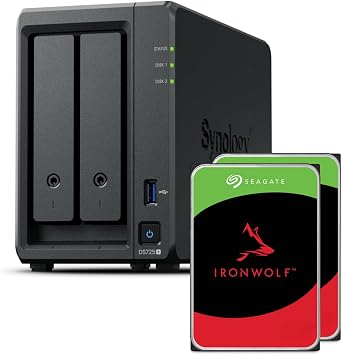 Synology DS725+ 2-Bay Diskstation NAS Ryzen R1600, 4GB Ram, 1x 2.5GbE, 1x 1GbE, 2X M.2 NVMe Steckplatze 8TB Bundle with 2X 4TB Seagate Ironwolf
