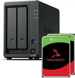 Synology DS725+ 2-Bay Diskstation NAS (Ryzen R1600, 4GB Ram), 1x 2,5GbE, 1x 1GbE, 2X M.2 NVMe Steckplätze Pacote com Seagate Ironwolf 2X 4TB