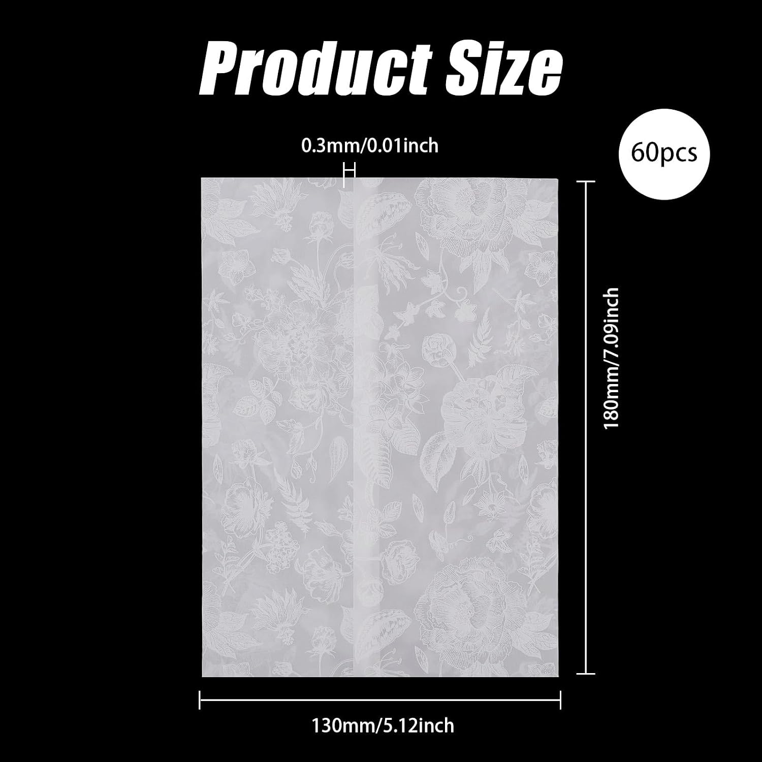 GLOBLELAND 60 Sheets Pre-Folded Vellum Jackets for 5x7 inch Invitations Translucent Flowers Vellum Sleeves Wedding Invitations Wraps for DIY Wedding Invitations Photos Postcards Envelopes