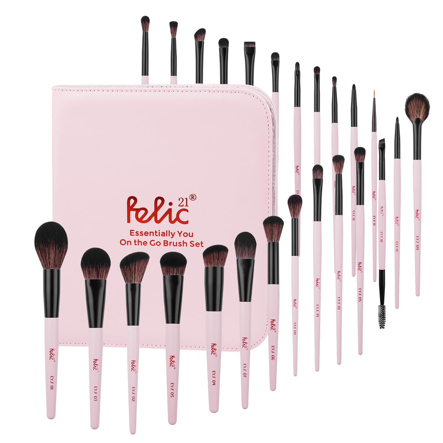 FELIC21 Essentially You On The Go Professional 25-Piece Makeup Brush Set with Premium Vegan Synthetic Bristles, Wooden Handles, Travel Case & Face, Eye & Lip Brushes for Women-picture-32
