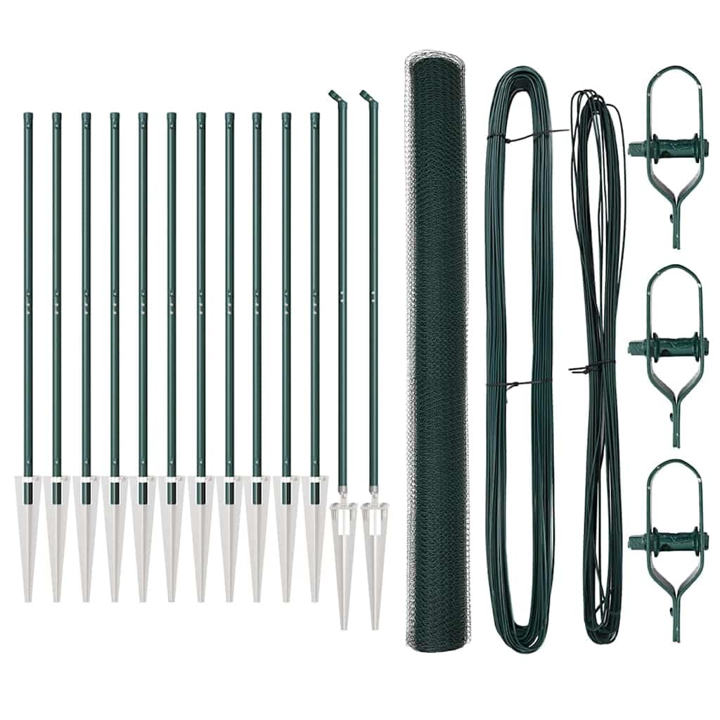 Fence Post Green 25 x 1.6 m 25 mm Mesh Steel and PVC Garden Security Barrier Corrosion Resistant Outdoor Fence Panel Set for Yard Terrace Enclosure
