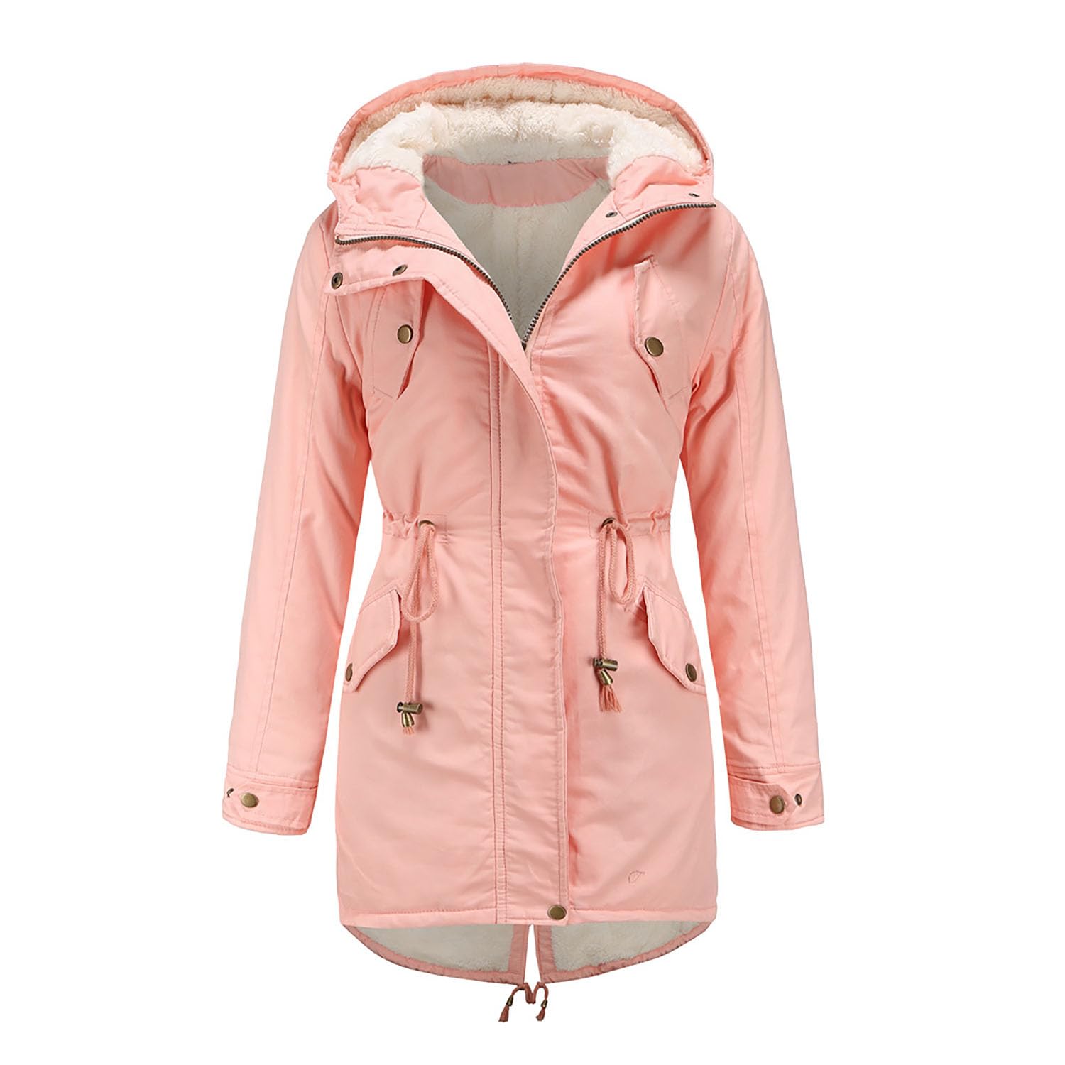 Damen Parka Mantel mit Kapuze Gepolsterte Baumwolljacke Damen Solide Fleece Gefüttert Warme Oberbekleidung für Radfahren, Wandern, Angeln, Bergsteigen,Pink,L(Bust:118cm)