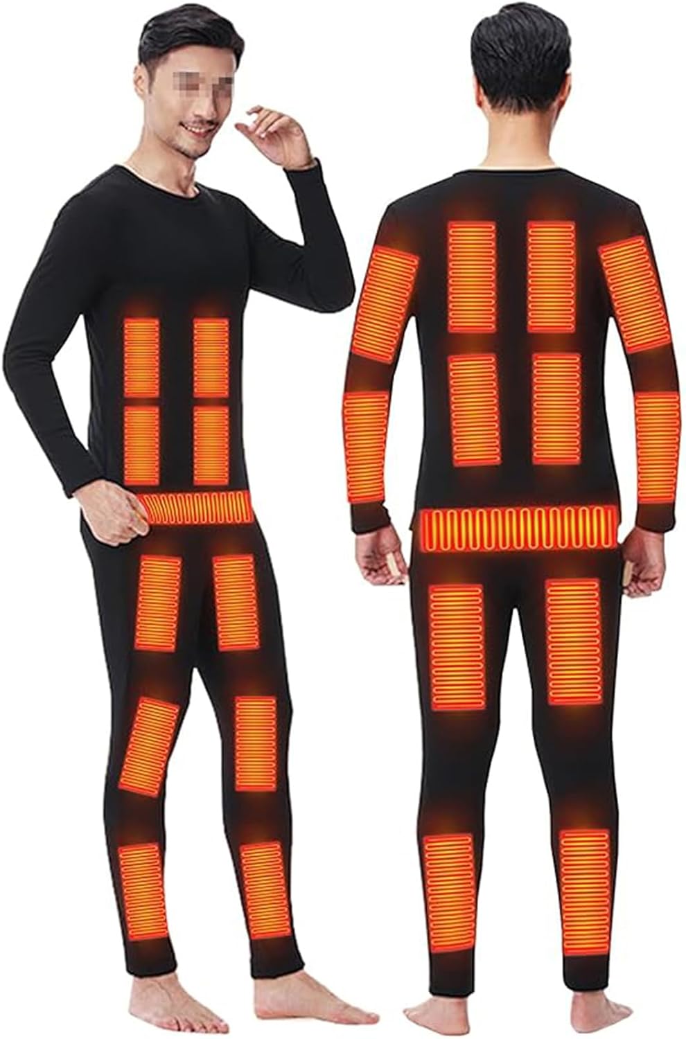 Electric Thermal Underwears Set Heating Shirt and Pant Temperature Adjustable with 28 Heating Pads for Skiing