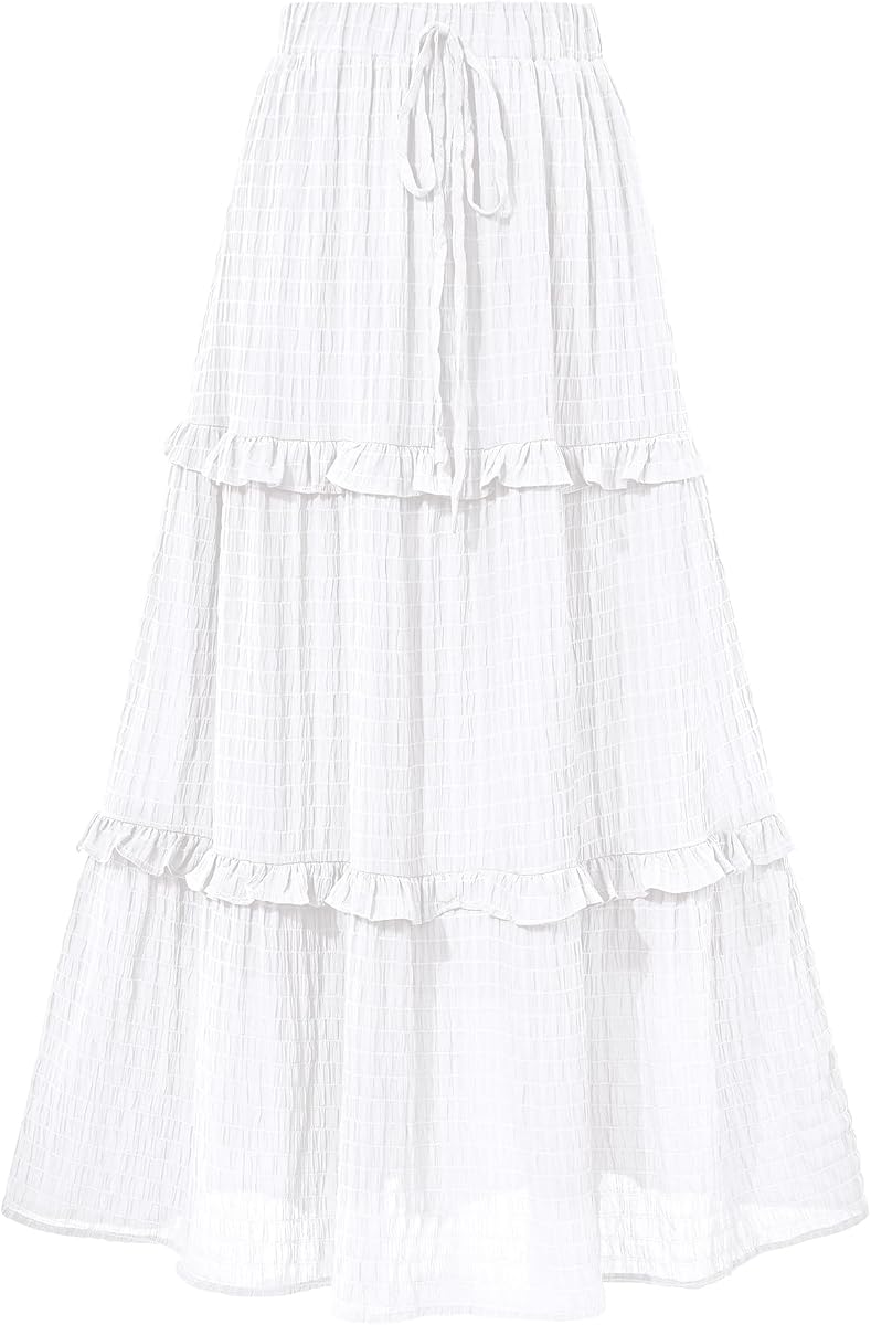 BTFBM Casual Solid Maxi Skirt Fall Clothes Flared A-Line Skirts for Women