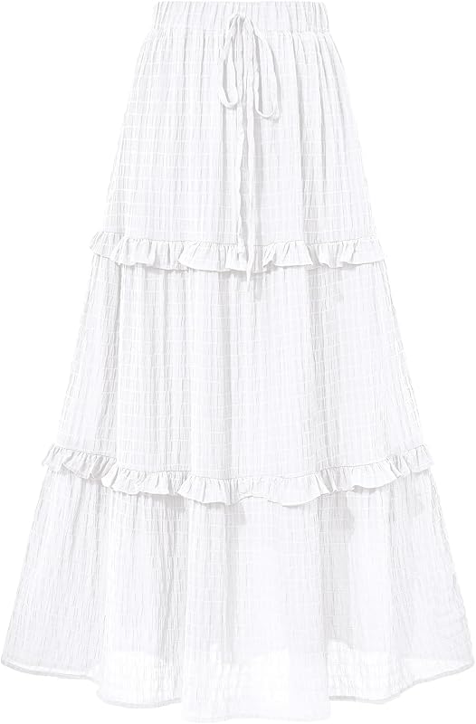 BTFBM Casual Solid Maxi Skirt Fall Clothes Flared A-Line Skirts for Women