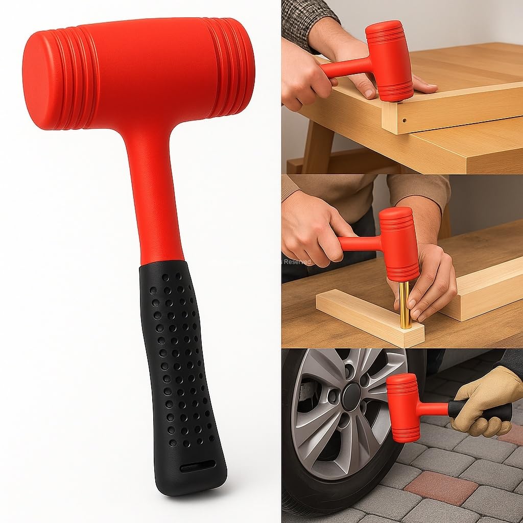 Proalet Çift Renkli Lastik Tokmak, Sert Plastik Başlık, İz Bırakmaz, Ergonomik Kaymaz Saplı, Kaporta İşleri, Süpürgelik Montajı, Marangozluk ve Fayans İşleri İçin Uygun, Dayanıklı El Aleti (50 MM)