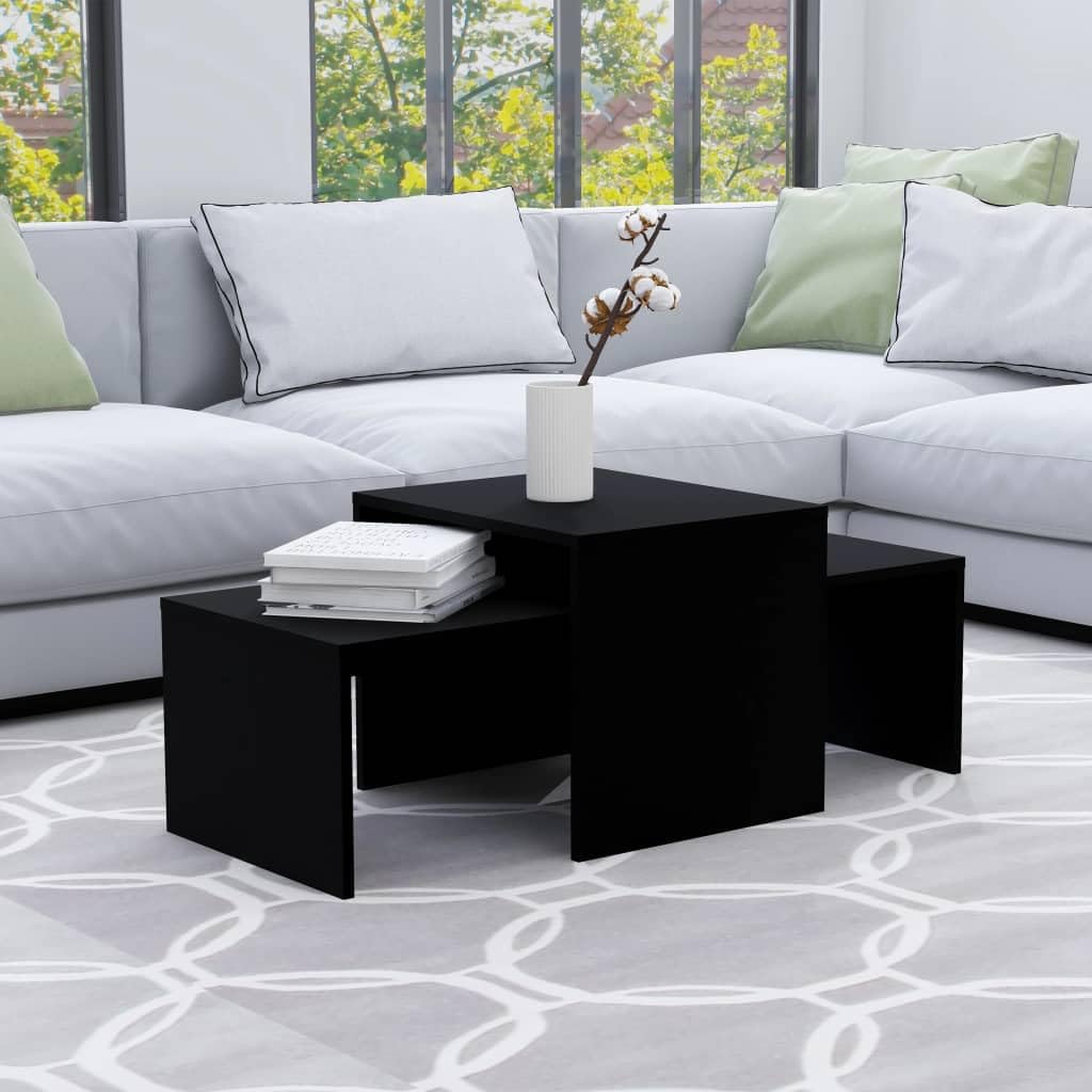 Nested Coffee Table Set Black 100x48x40 cm Engineered Wood, Modern Living Room Furniture, Small Space Saving Nesting Tables for Lounge, Sofa Side Occasional Use