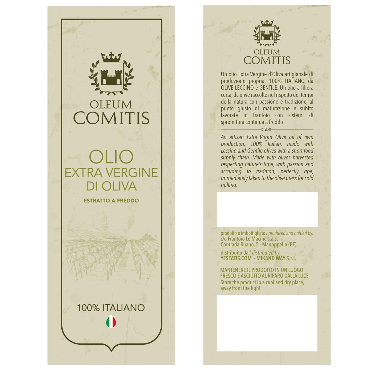Oleum Comitis - Oliwa z oliwek Extra Virgin 100% włoska tłoczona na zimno - 6 butelek po 750 ml