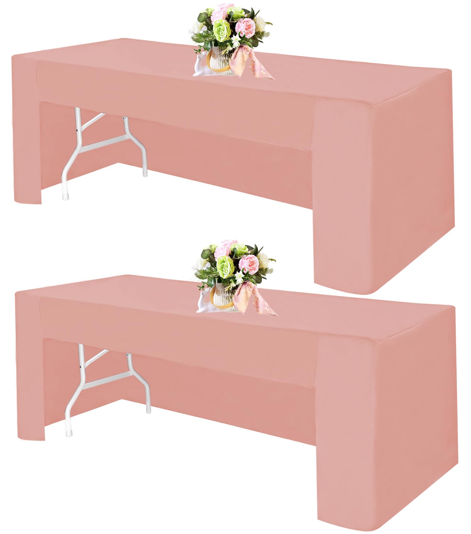 Photo 1 of 2 Pack Open Back Fitted Rectangle Tablecloths 72 x 30 Inch, Table Clothes for 6 Foot Tables, Washable Polyester Fitted Table Cover for Parties, Wedding, Banquet, Trade Show (Dusty Rose, 6FT)
