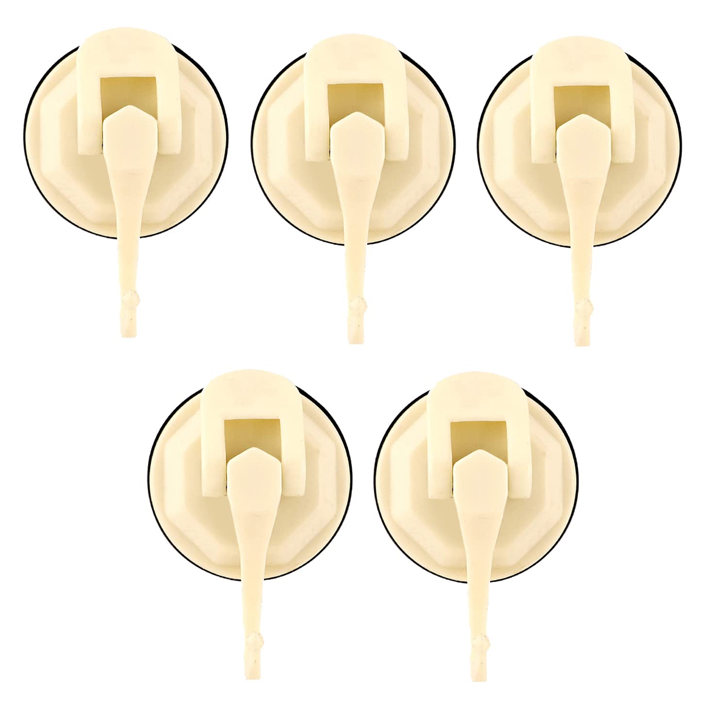 Vacc Fast Acrylic ABS Vacuum Based Suction Wall Hook Strong Heavy Duty Wall Hangers (Ivory, Big) - Pack of 5