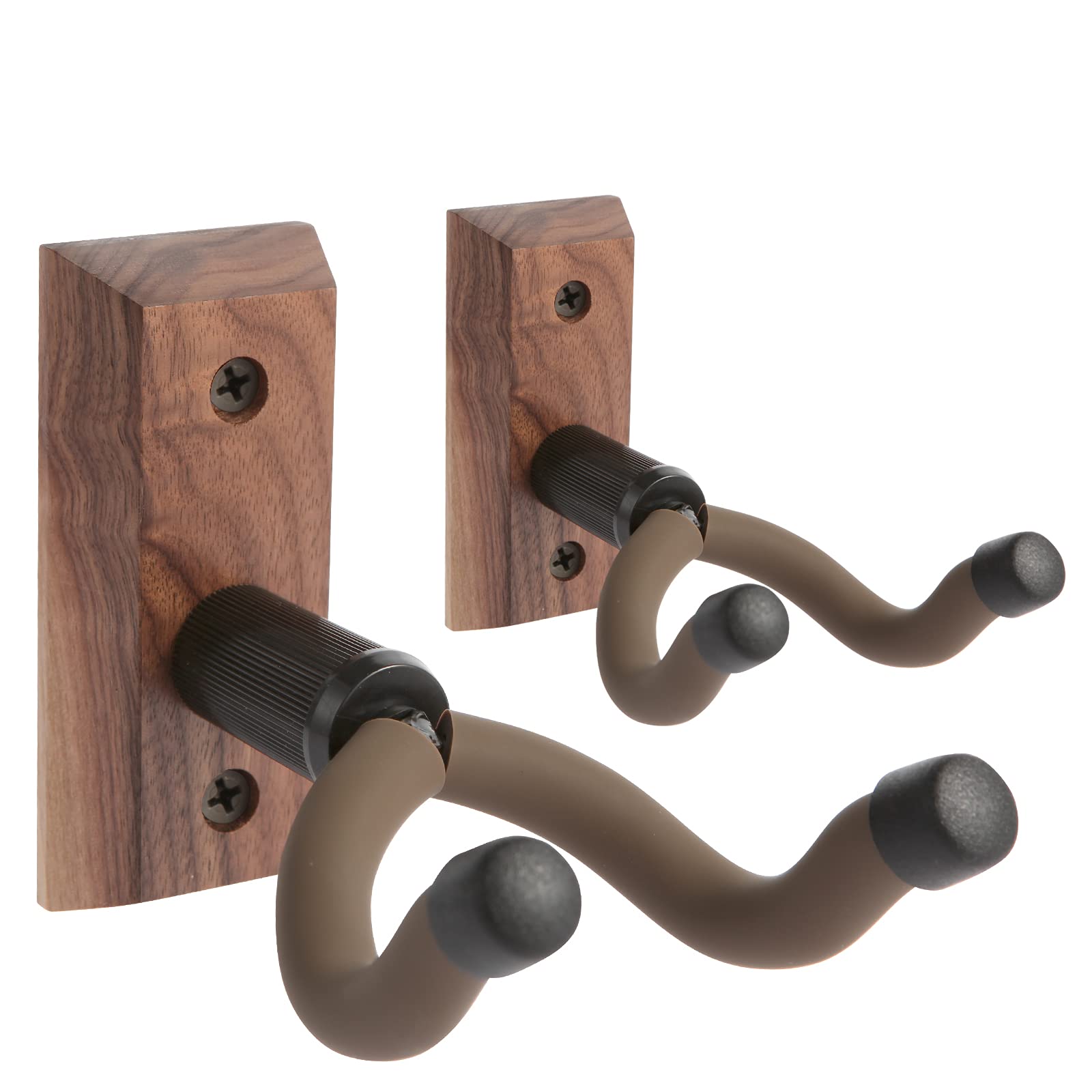 VEINTICOGuitar Wall Mounts 2 Pack, Guitar Wall Hangers Hooks Bracket Holders for Acoustic and Electric Guitars Bass Banjo Mandolin, Black Walnut Wood Base-Brown Silicone