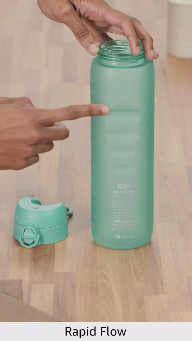 Ion8 Botella de Agua 1 Litro con Indicador de Horarios para Beber, Antiderrame, Tapa Abatible, Asa para Llevar, Apta para Lavavajillas, Libre de BPA, Agarre Contorneado de Toque Suave, Ideal para Gimnasio y Fitness, 32 oz, Teal miniatura 7