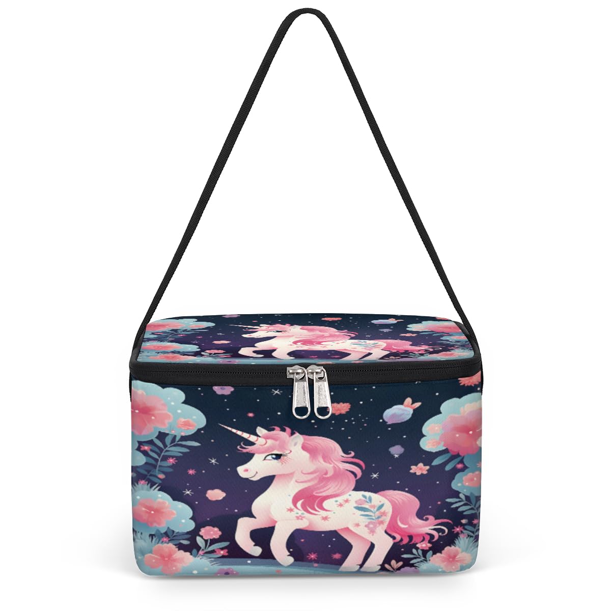 GzLeyigou Unicorn Flowers Lunch Bags for Women Men 9 Cans, Hot & Cold Food Delivery Bag Insulated Grocery Bag Insulated Lunch Box Unicorn Cooler Bag for Office Work Picnic Beach