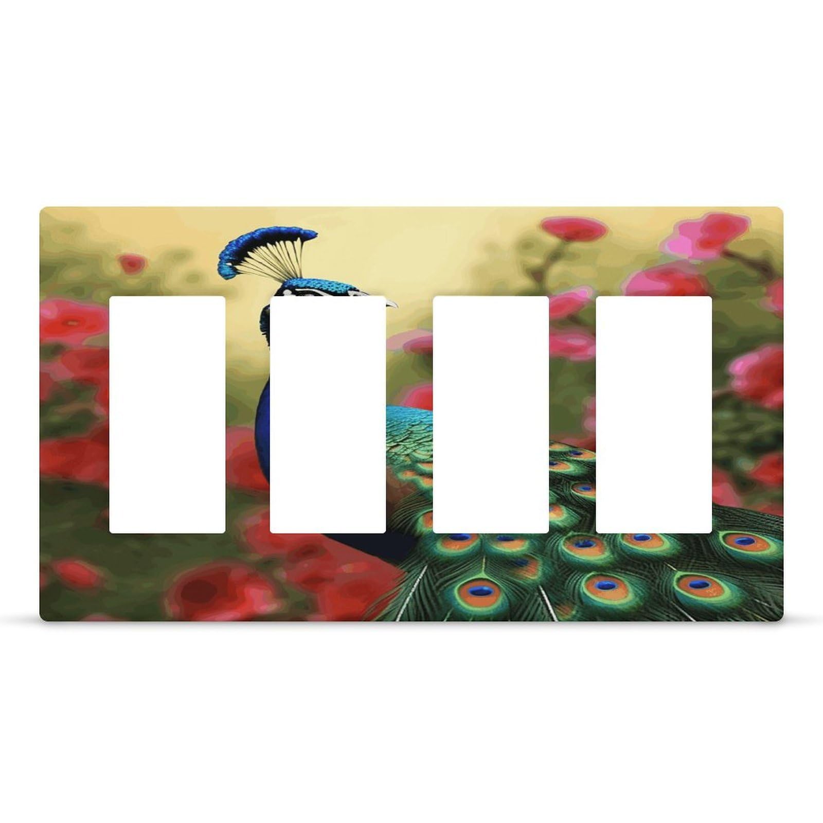 Peacock Flowers Outlet Cover Fashion Hidden Screw Light Switch Cover Exquisite Decorative Wall Plate Polycarbonate Thermoplastic 4-Gang Faceplate Covers