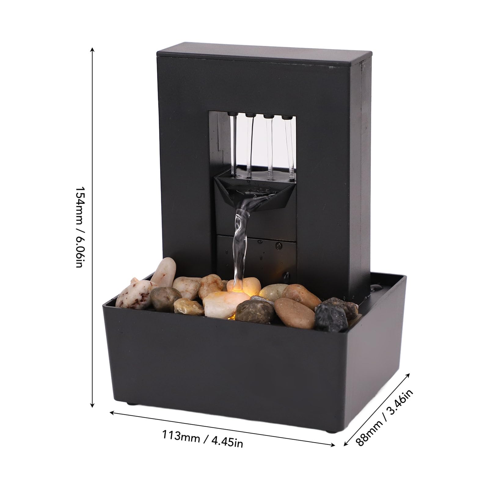 Generic Fuente Decorativa para Interiores, Fuente de Agua de Mesa con Luz LED y Guijarros Pulidos, para el Hogar, Oficina, Sala de Estar y Dormitorio