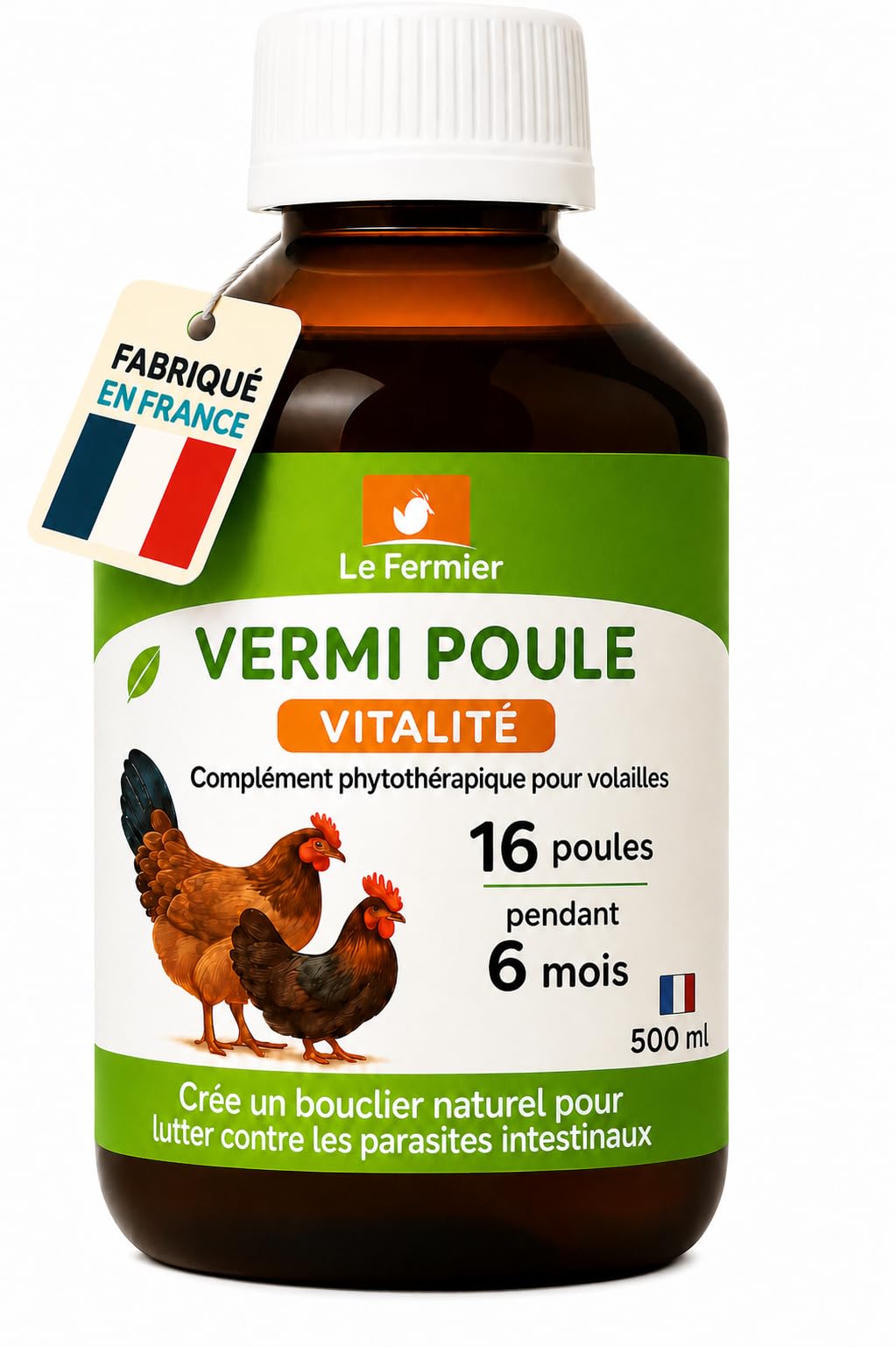 Vermipoule 500 ML – Vermifuge Naturel Poules & Volailles – Défense Contre Parasites Internes, Complément Alimentaire Liquide – sans Risque pour Œufs – Solution Buvable (500 ML)